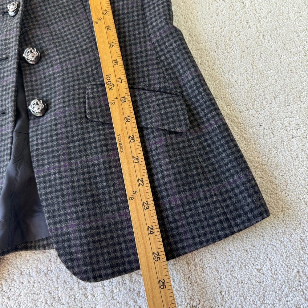 Lauren Ralph Lauren Blazer Womens 2 Grey Houndstooth Wool Blend Equestrian - Picture 9 of 12